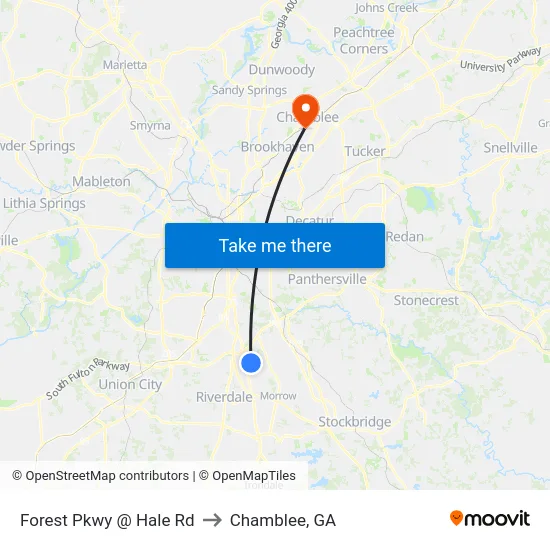 Forest Pkwy @ Hale Rd to Chamblee, GA map