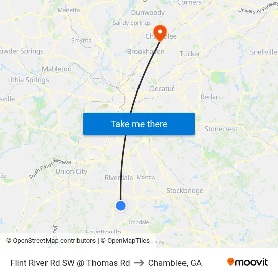 Flint River Rd SW @ Thomas Rd to Chamblee, GA map