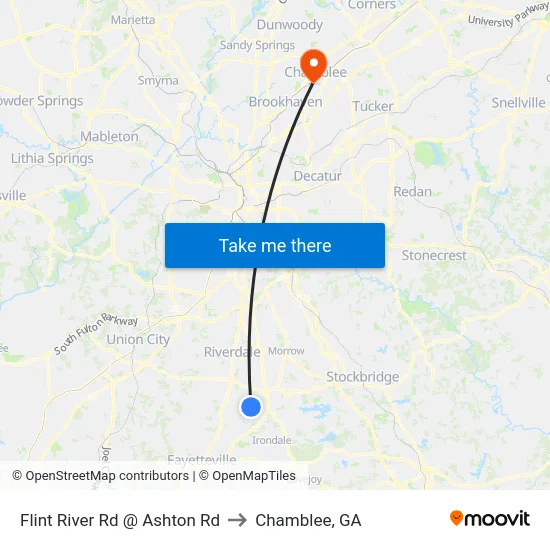 Flint River Rd @ Ashton Rd to Chamblee, GA map
