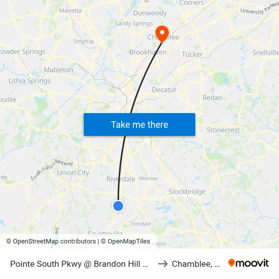 Pointe South Pkwy @ Brandon Hill Way to Chamblee, GA map