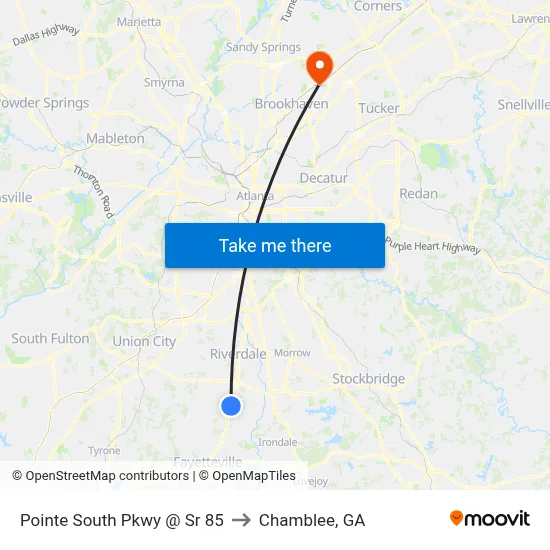 Pointe South Pkwy @ Sr 85 to Chamblee, GA map