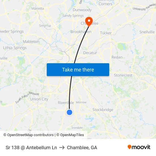 Sr 138 @ Antebellum Ln to Chamblee, GA map