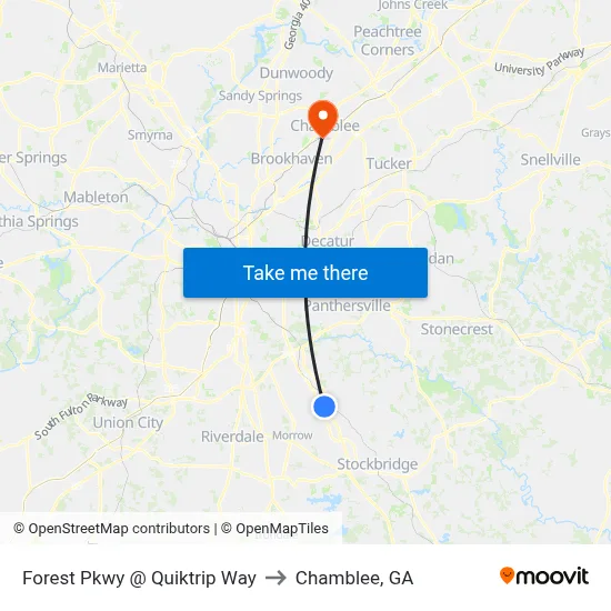 Forest Pkwy @ Quiktrip Way to Chamblee, GA map