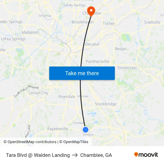 Tara Blvd @ Walden Landing to Chamblee, GA map