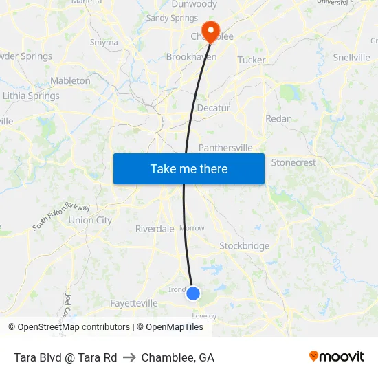 Tara Blvd @ Tara Rd to Chamblee, GA map