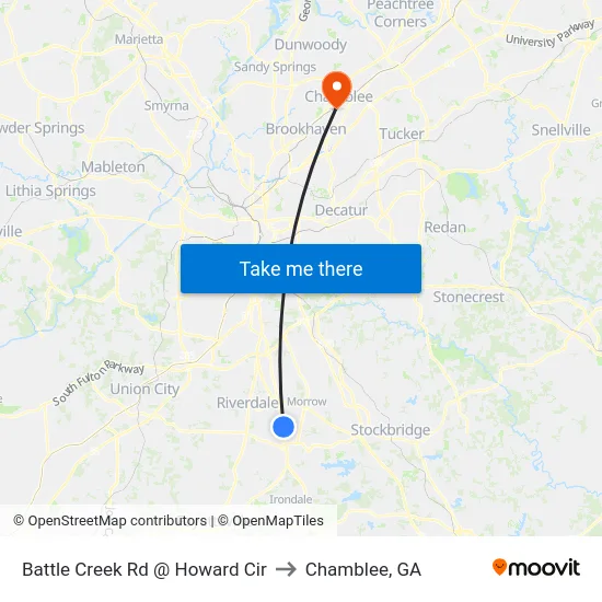 Battle Creek Rd @ Howard Cir to Chamblee, GA map