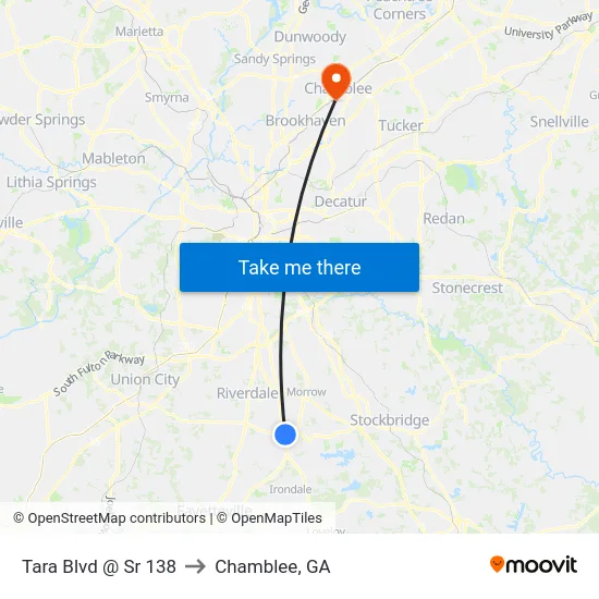 Tara Blvd @ Sr 138 to Chamblee, GA map