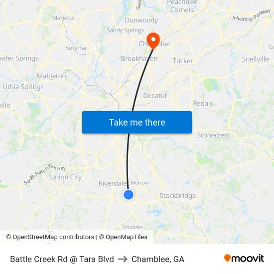Battle Creek Rd @ Tara Blvd to Chamblee, GA map