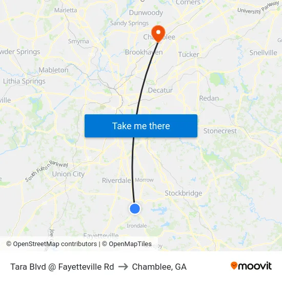 Tara Blvd @ Fayetteville Rd to Chamblee, GA map