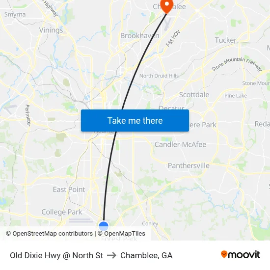 Old Dixie Hwy @ North St to Chamblee, GA map
