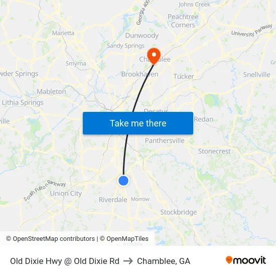 Old Dixie Hwy @ Old Dixie Rd to Chamblee, GA map