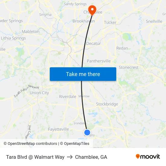 Tara Blvd @ Walmart Way to Chamblee, GA map