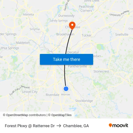 Forest Pkwy @ Ratterree Dr to Chamblee, GA map