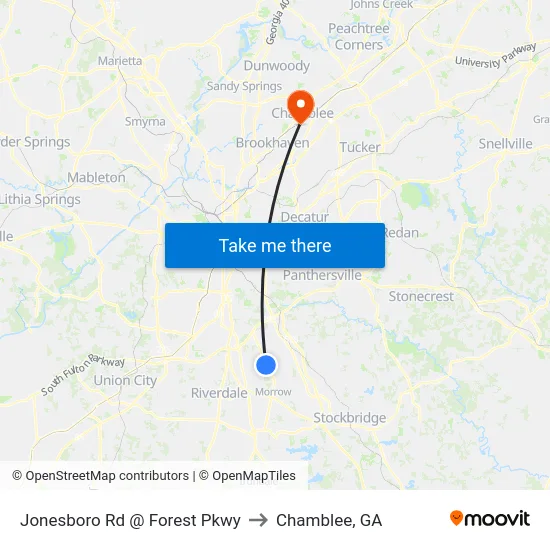 Jonesboro Rd @ Forest Pkwy to Chamblee, GA map