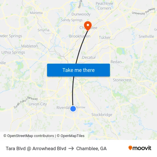Tara Blvd @ Arrowhead Blvd to Chamblee, GA map