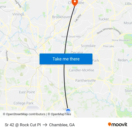 Sr 42 @ Rock Cut Pl to Chamblee, GA map