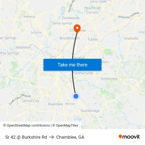 Sr 42 @ Burkshire Rd to Chamblee, GA map