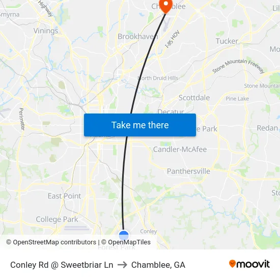 Conley Rd @ Sweetbriar Ln to Chamblee, GA map