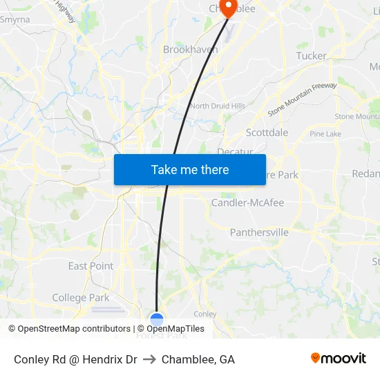 Conley Rd @ Hendrix Dr to Chamblee, GA map