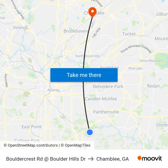 Bouldercrest Rd @ Boulder Hills Dr to Chamblee, GA map
