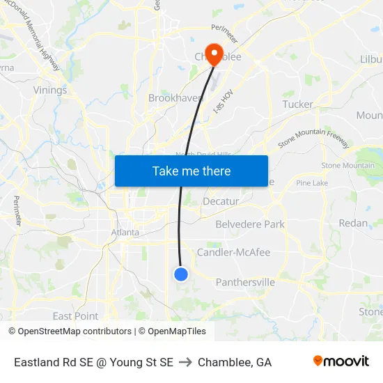 Eastland Rd SE @ Young St SE to Chamblee, GA map
