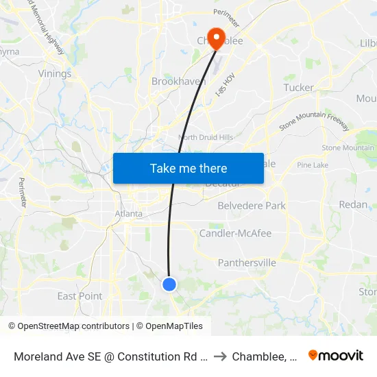Moreland Ave SE @ Constitution Rd SE to Chamblee, GA map
