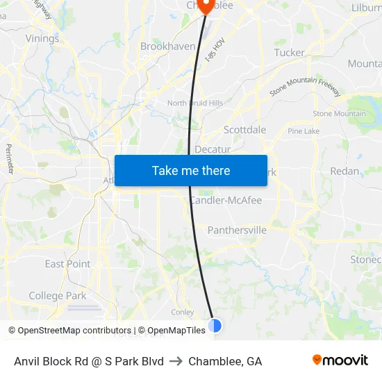 Anvil Block Rd @ S Park Blvd to Chamblee, GA map
