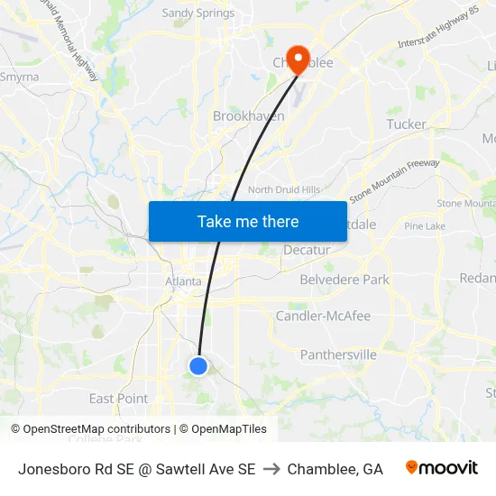 Jonesboro Rd SE @ Sawtell Ave SE to Chamblee, GA map