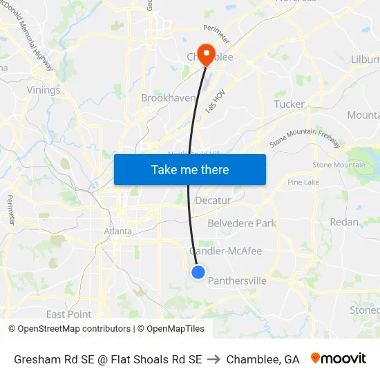 Gresham Rd SE @ Flat Shoals Rd SE to Chamblee, GA map