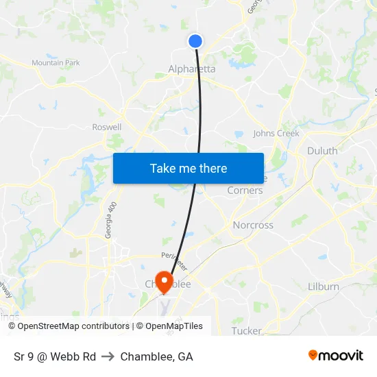Sr 9 @ Webb Rd to Chamblee, GA map