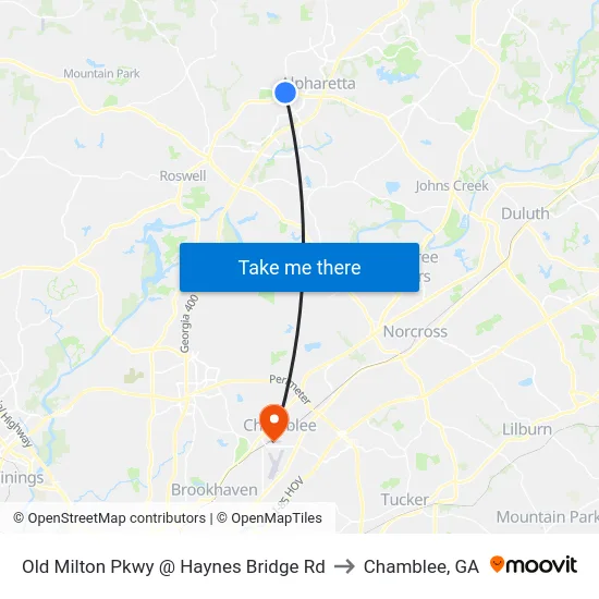 Old Milton Pkwy @ Haynes Bridge Rd to Chamblee, GA map