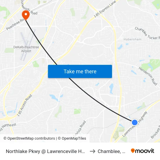 Northlake Pkwy @ Lawrenceville Hwy to Chamblee, GA map