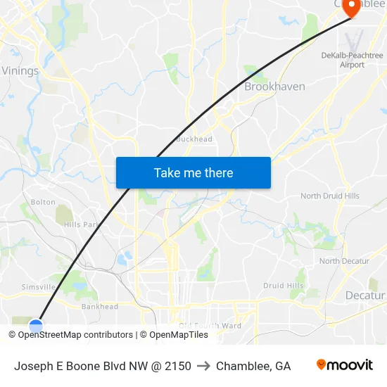 Joseph E Boone Blvd NW @ 2150 to Chamblee, GA map