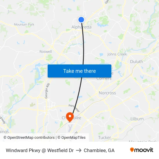 Windward Pkwy @ Westfield Dr to Chamblee, GA map