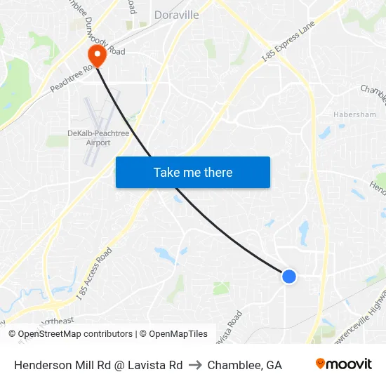 Henderson Mill Rd @ Lavista Rd to Chamblee, GA map
