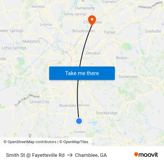 Smith St @ Fayetteville Rd to Chamblee, GA map