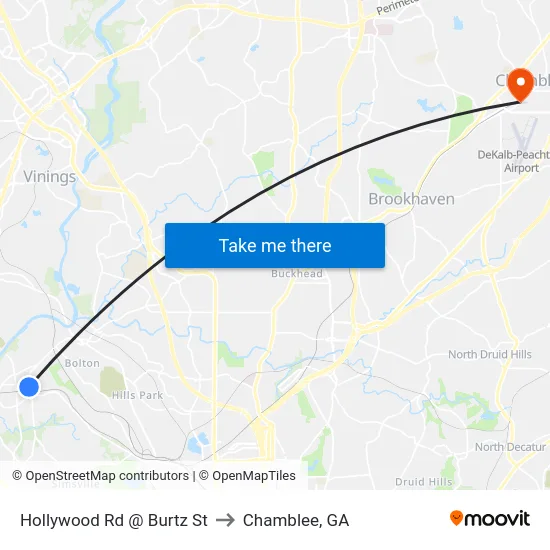 Hollywood Rd @ Burtz St to Chamblee, GA map