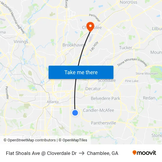 Flat Shoals Ave @ Cloverdale Dr to Chamblee, GA map