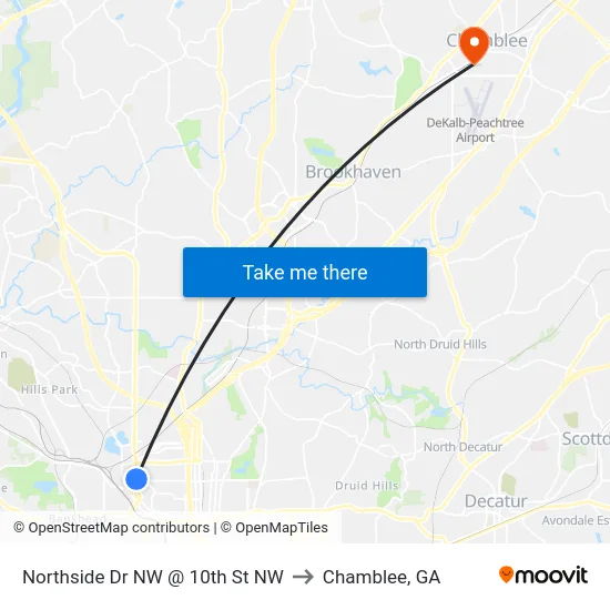 Northside Dr NW @ 10th St NW to Chamblee, GA map