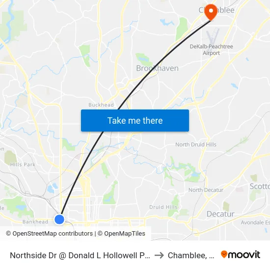 Northside Dr @ Donald L Hollowell Pkwy to Chamblee, GA map