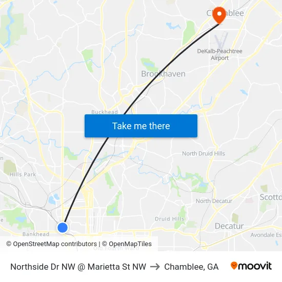 Northside Dr NW @ Marietta St NW to Chamblee, GA map