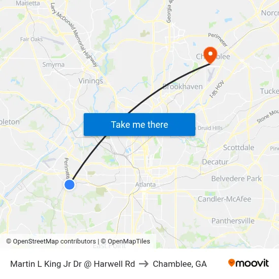 Martin L King Jr Dr @ Harwell Rd to Chamblee, GA map