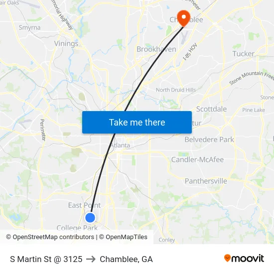 S Martin St @ 3125 to Chamblee, GA map