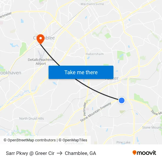 Sarr Pkwy @ Greer Cir to Chamblee, GA map