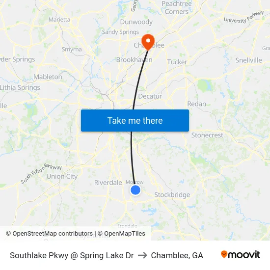 Southlake Pkwy @ Spring Lake Dr to Chamblee, GA map