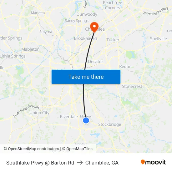 Southlake Pkwy @ Barton Rd to Chamblee, GA map