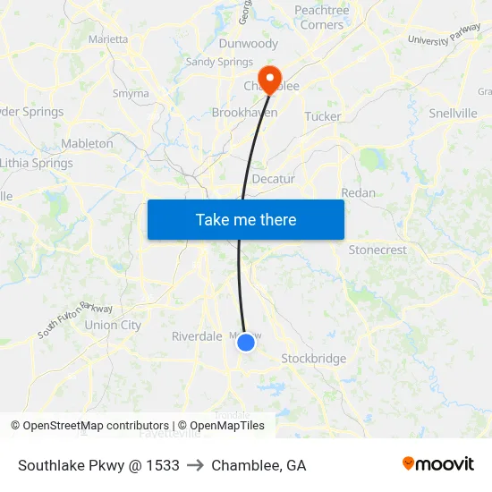 Southlake Pkwy @ 1533 to Chamblee, GA map