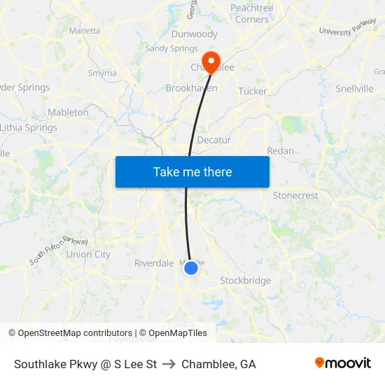 Southlake Pkwy @ S Lee St to Chamblee, GA map