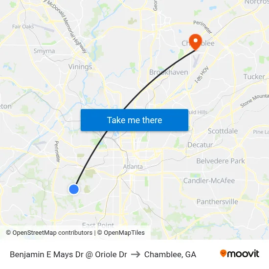 Benjamin E Mays Dr @ Oriole Dr to Chamblee, GA map