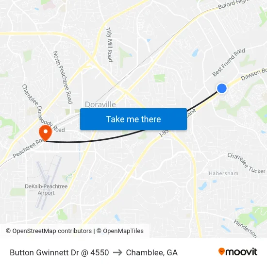 Button Gwinnett Dr @ 4550 to Chamblee, GA map